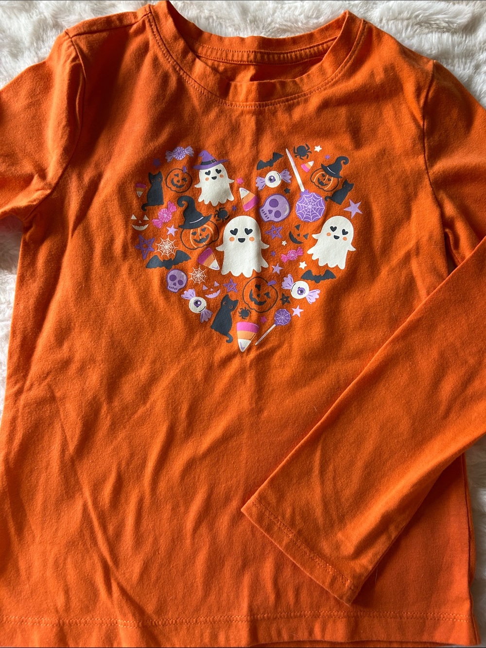 wonder nation Orange Long Sleeve Halloween Heart Tee with Ghosts